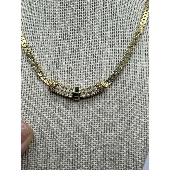 Christian Dior Green Clear Swarovski Crystal NECKLACE 1980s Vintage 15" 2" CHAIN - Picture 3 of 8